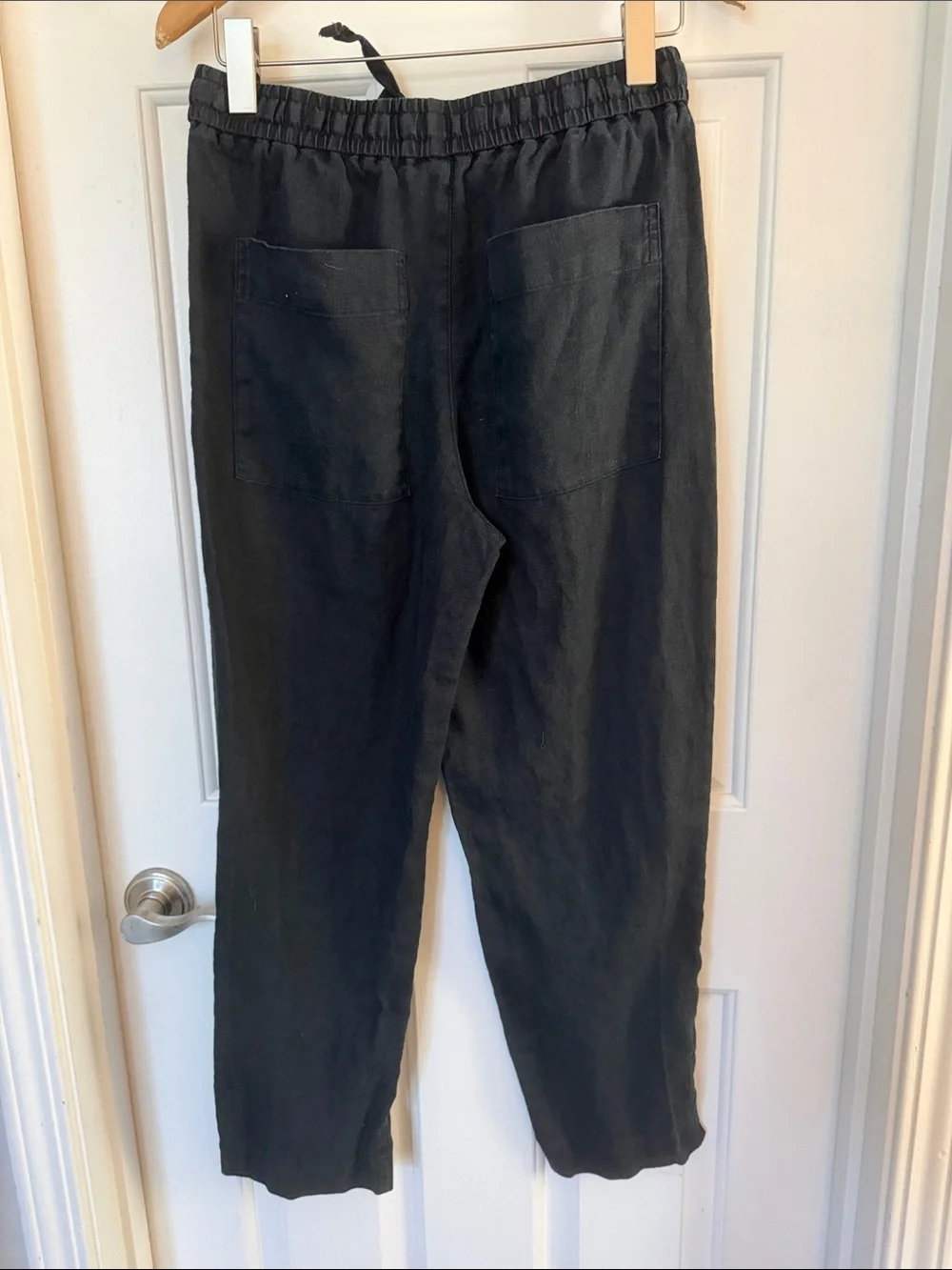 Zara black 100% linen drawstring straight leg pant small
